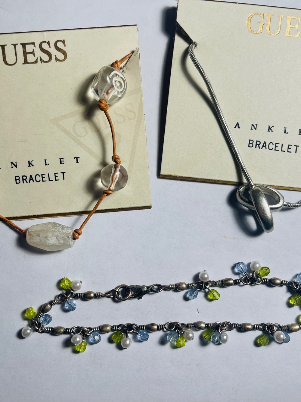 GUESS Women’s Blue & Green Beaded Anklet Bracelet